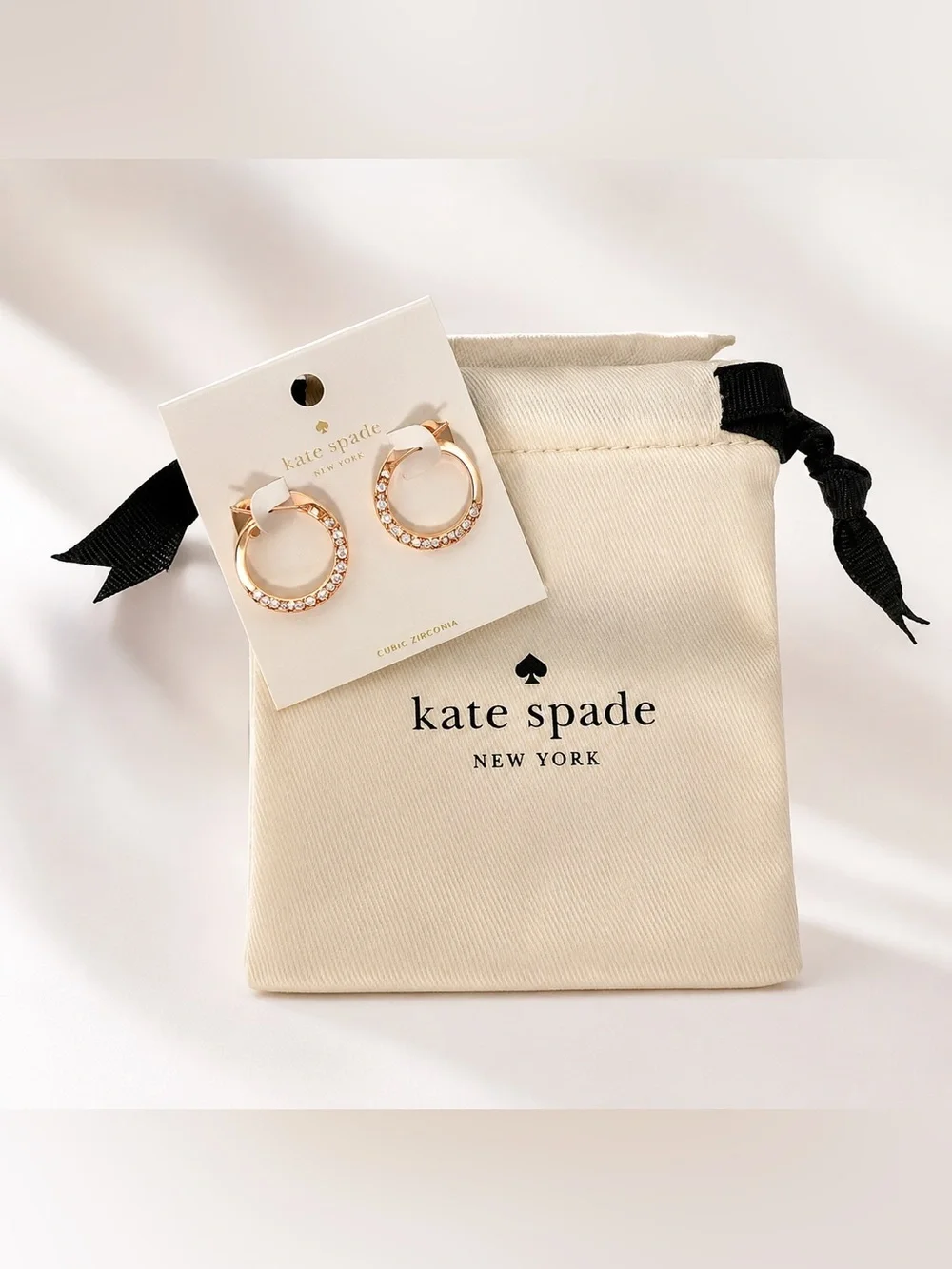 Kate Spade Rose Gold Sparkle Huggie Hoop Earrings NWT